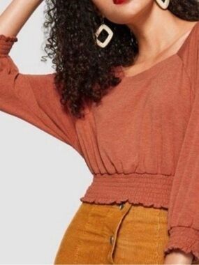 Free People Women's Square Neck Long Sleeve Top, Size Medium, EUC